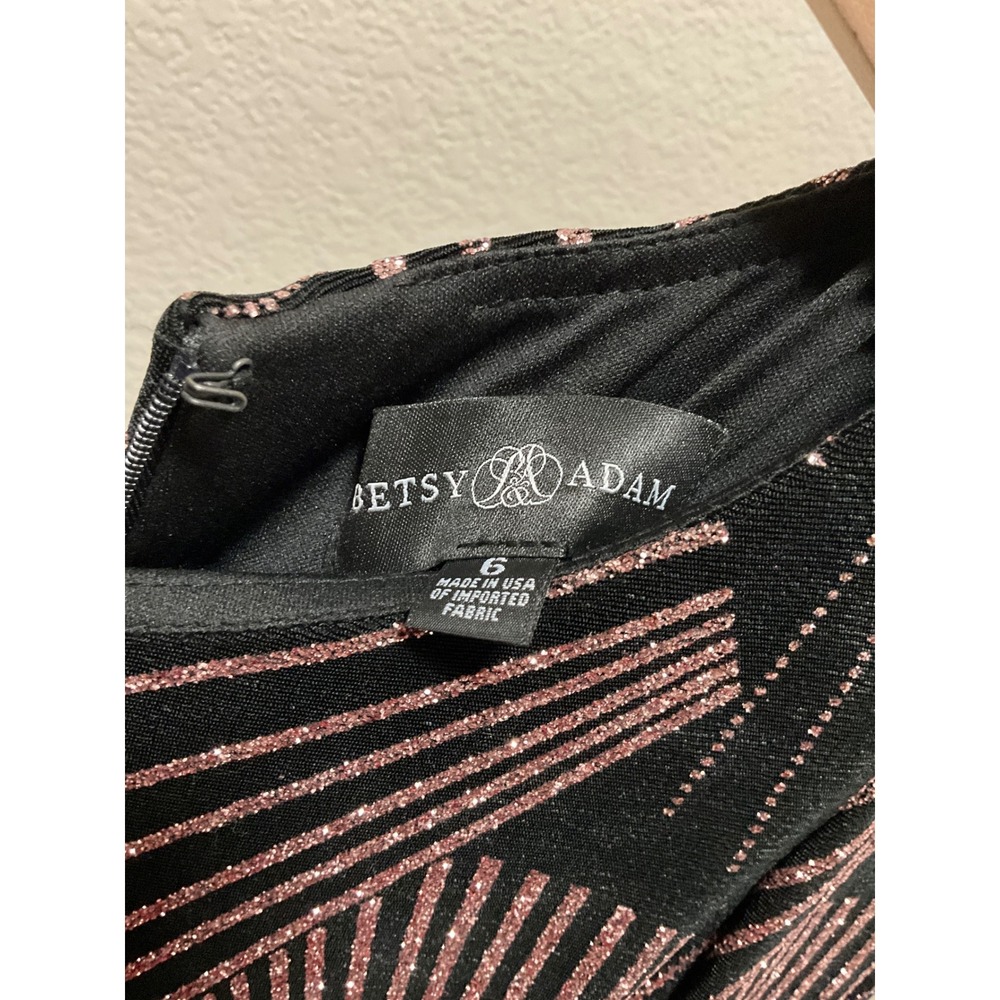 Betsy Adam Black Rose Gold Glitter Geometric Long Sleeve Dress Size 6 - Picture 2 of 4